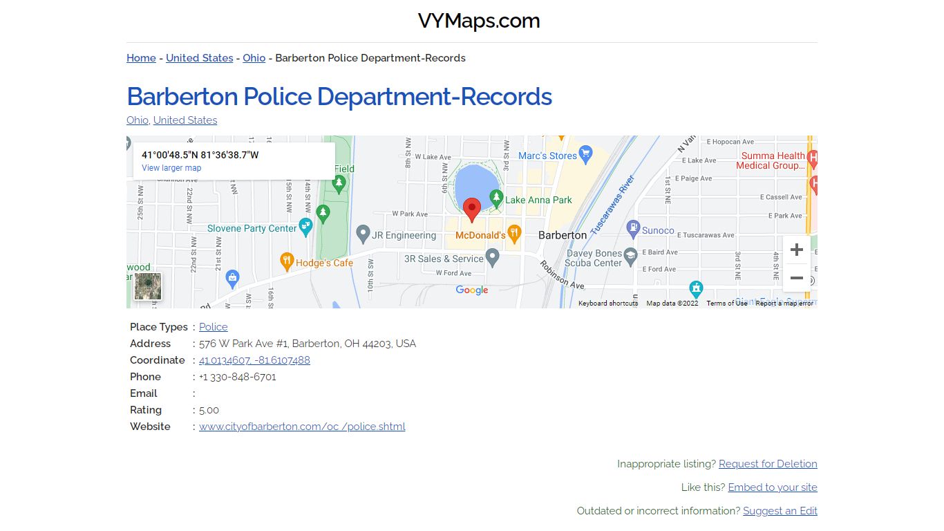 Barberton Police Department-Records, Ohio (+1 330-848-6701)